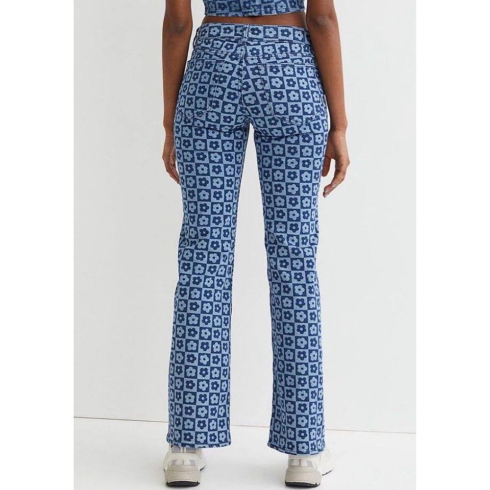 H&M Low Flare Flower Power Denim Blue Jeans - Picture 1 of 5